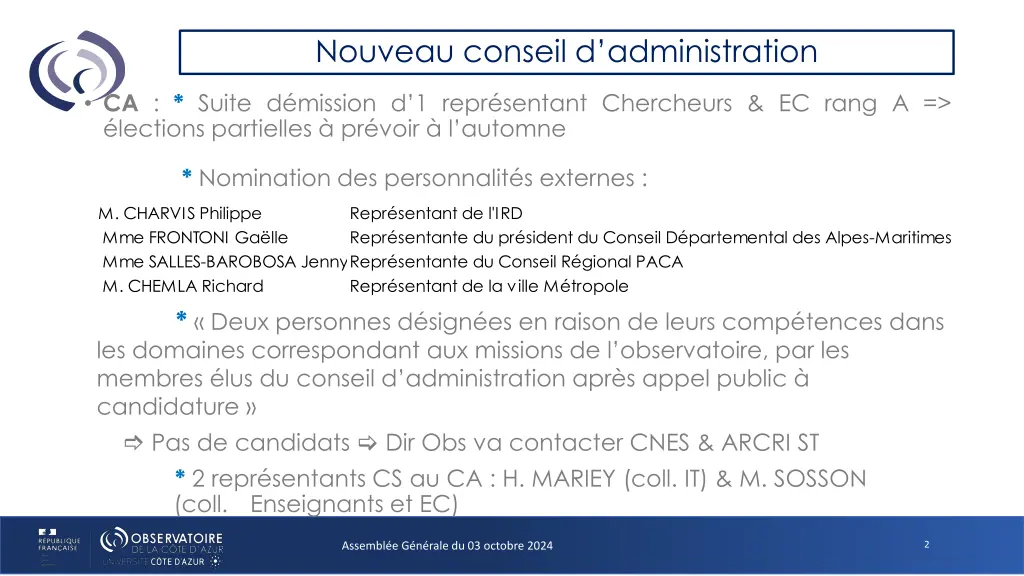 nouveau conseil d administration
