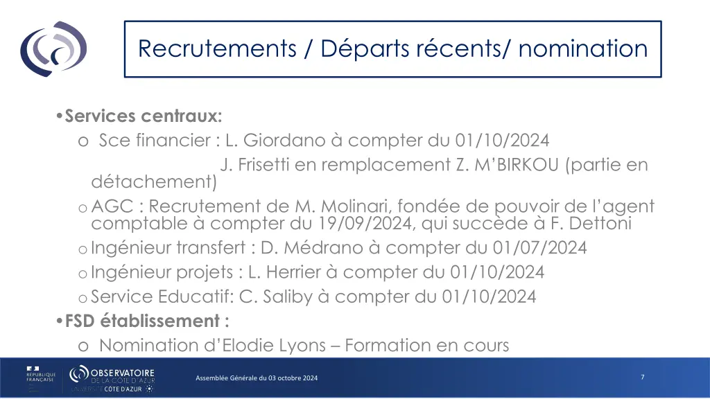 recrutements d parts r cents nomination