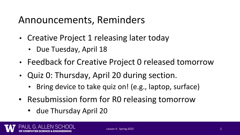 announcements reminders