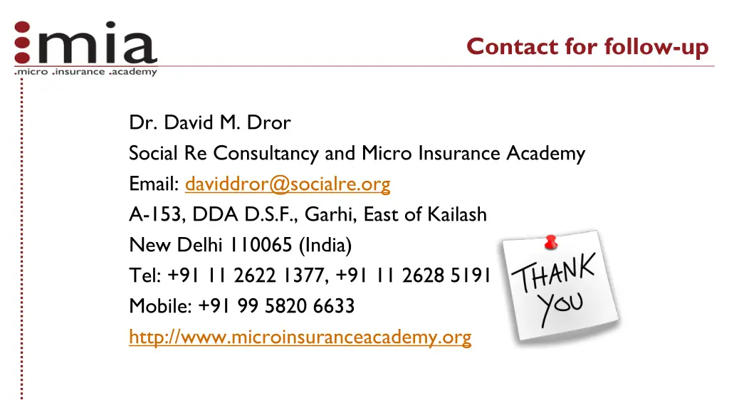 contact for follow up