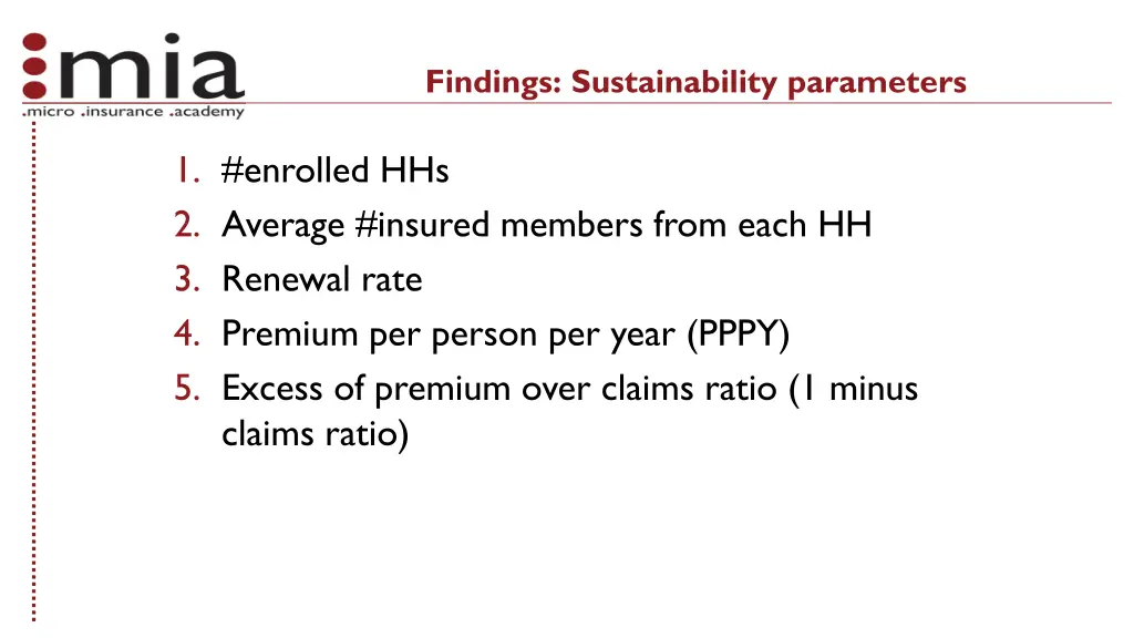findings sustainability parameters