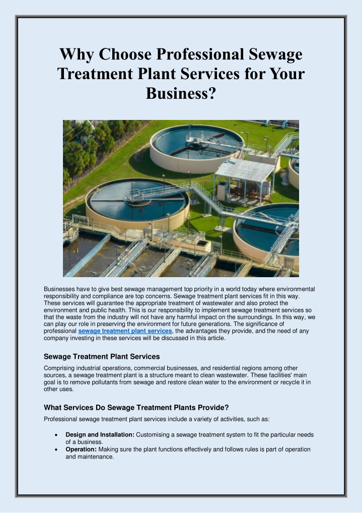 why choose professional sewage treatment plant