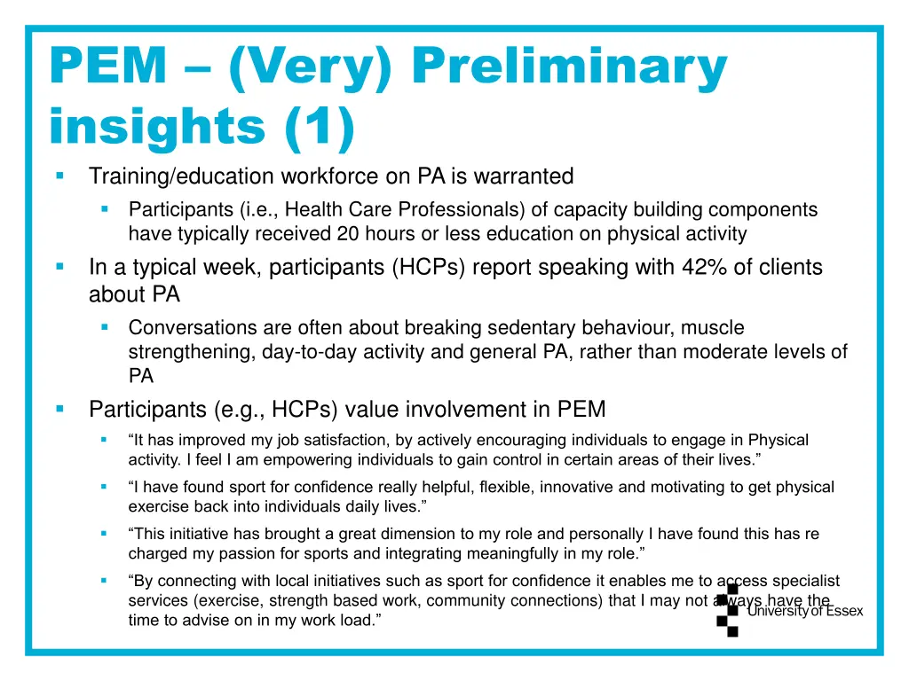 pem very preliminary insights 1 training