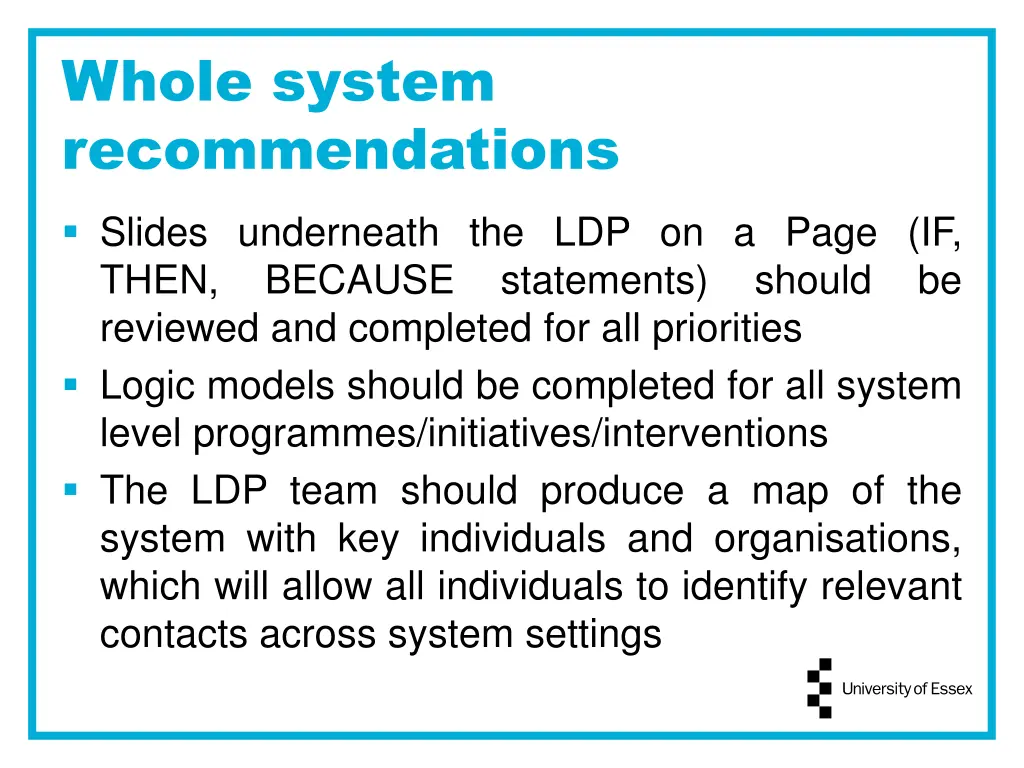 whole system recommendations