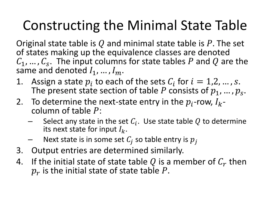 constructing the minimal state table