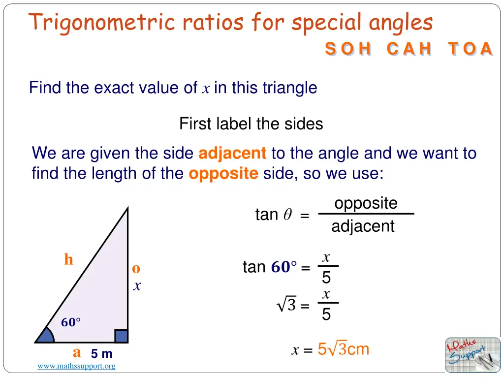 trigonometric ratios for special angles