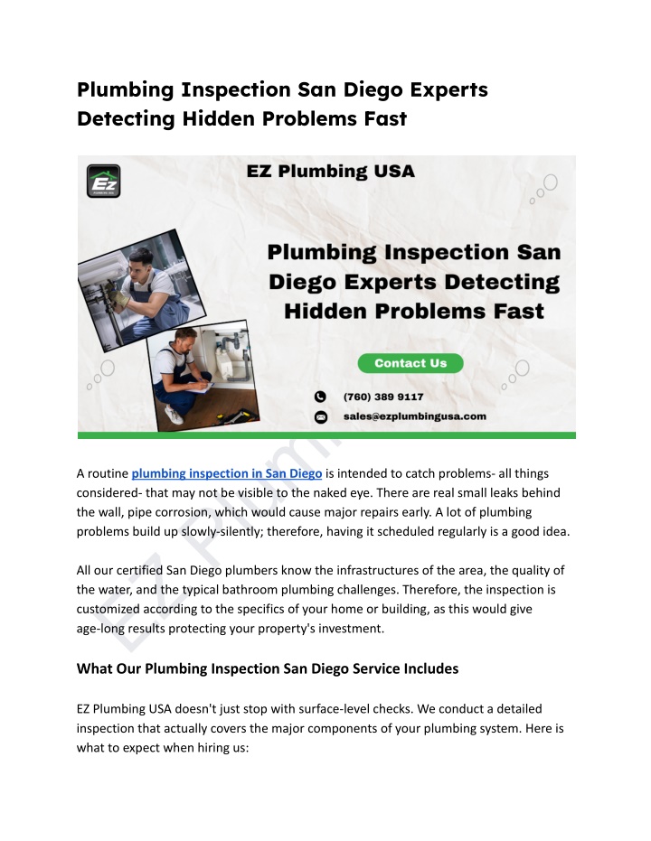plumbing inspection san diego experts detecting