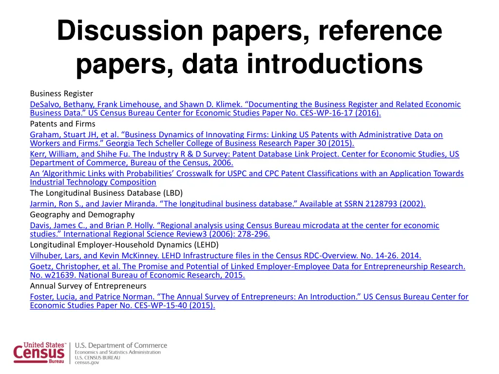 discussion papers reference papers data