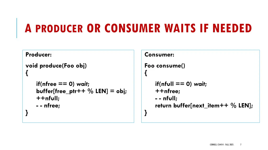 a producer or consumer waits if needed