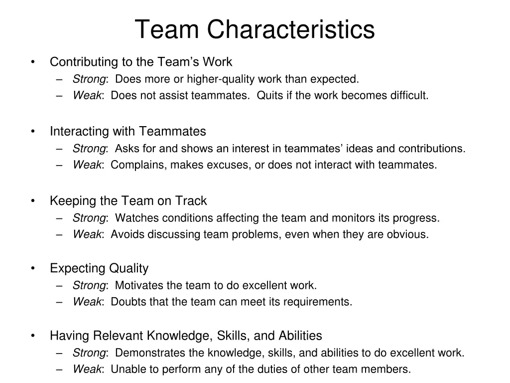 team characteristics
