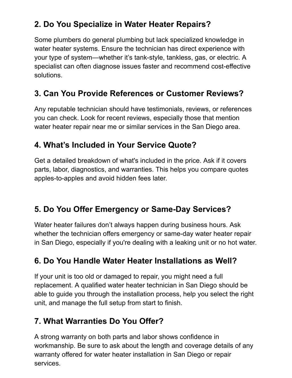 2 do you specialize in water heater repairs