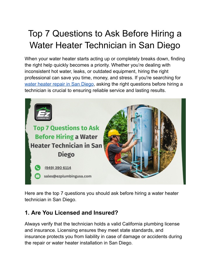 top 7 questions to ask before hiring a water
