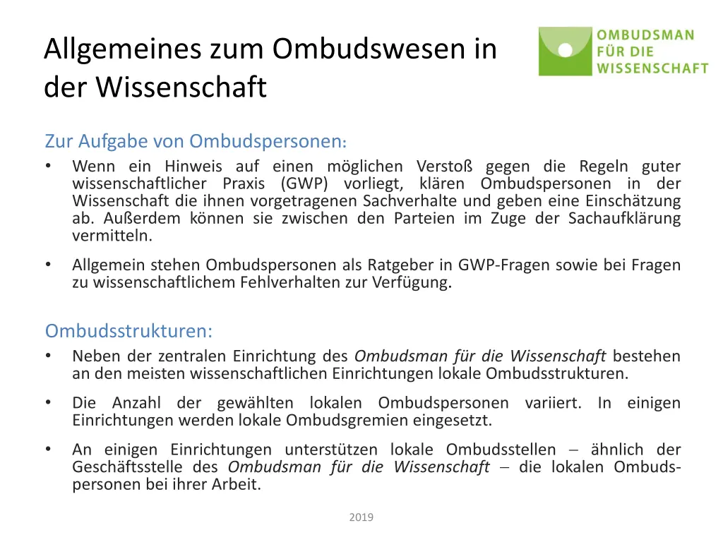 allgemeines zum ombudswesen in der wissenschaft