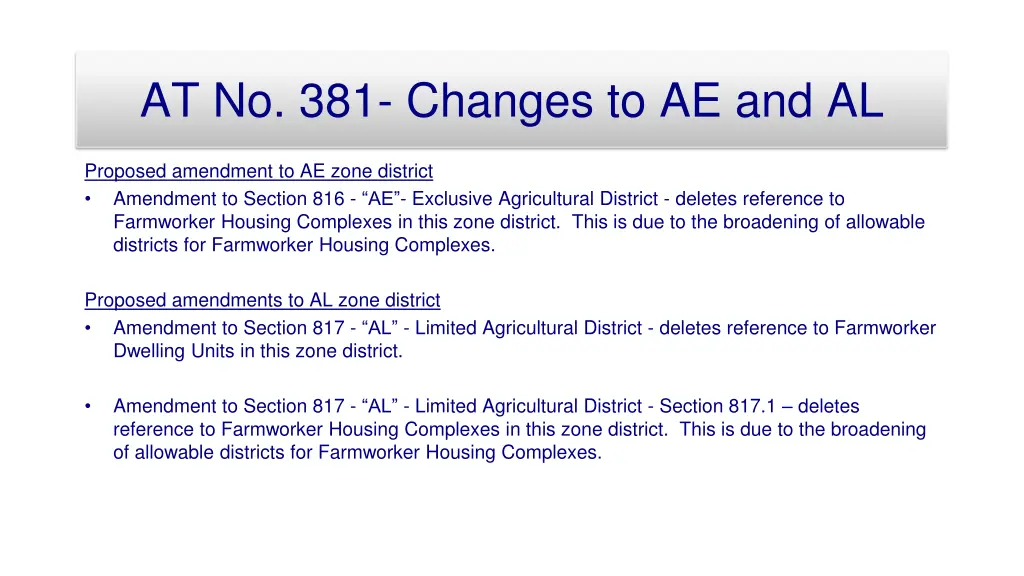 at no 381 changes to ae and al