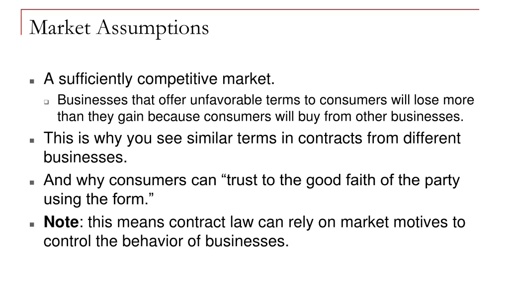 market assumptions