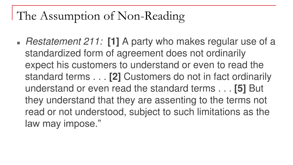 the assumption of non reading