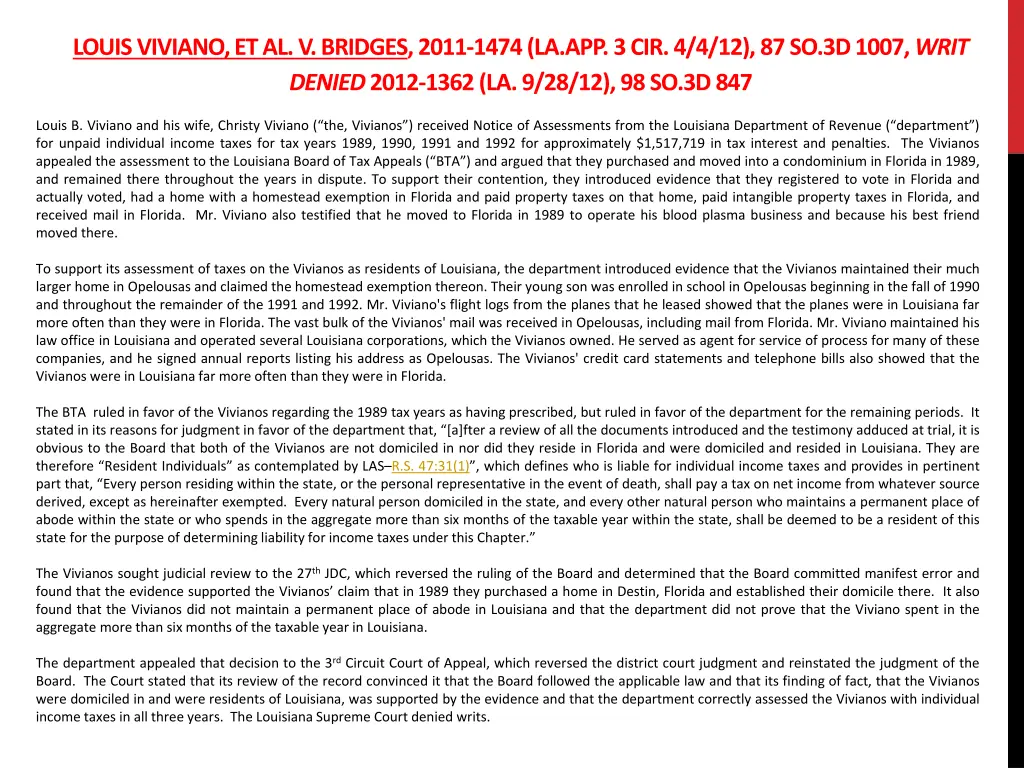 louis viviano et al v bridges 2011 1474