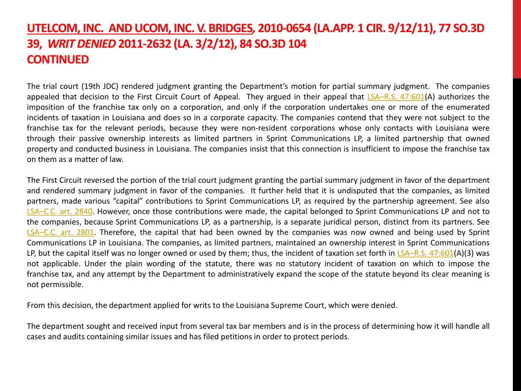utelcom inc and ucom inc v bridges 2010 0654 1