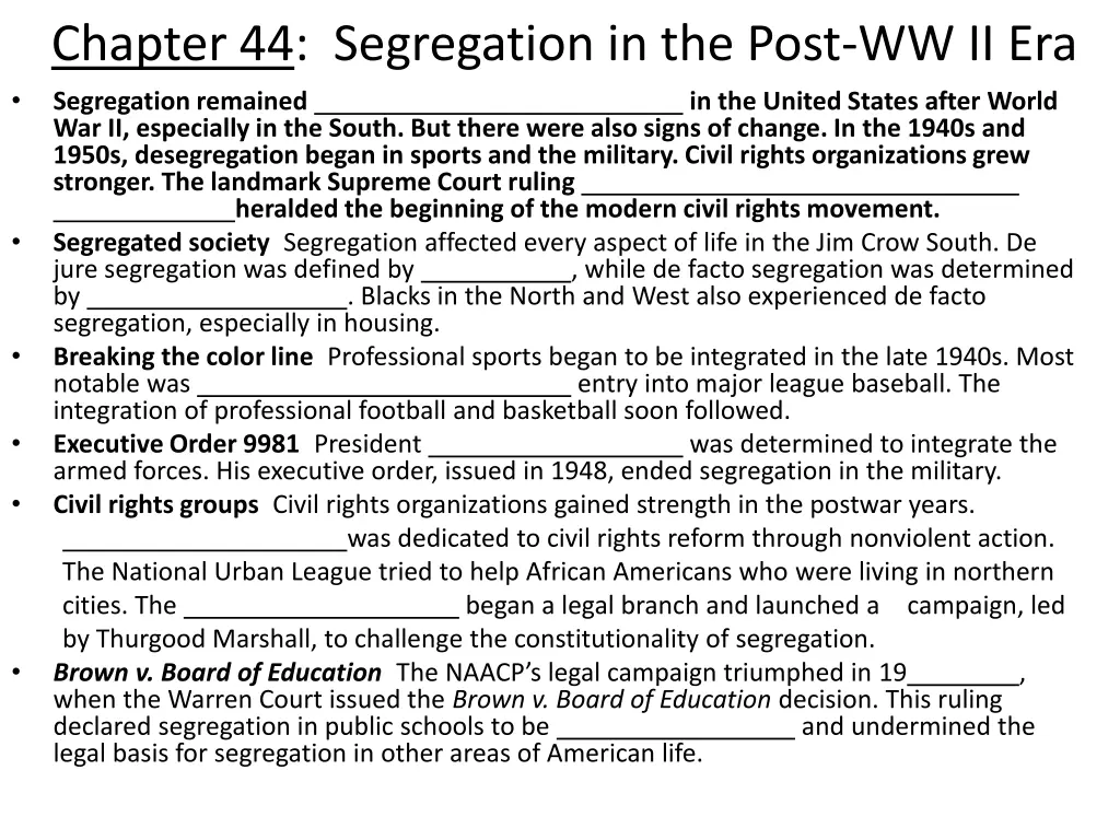 chapter 44 segregation in the post ww ii era
