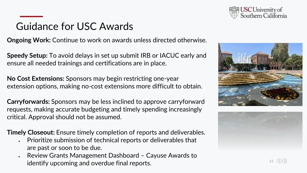 guidance for usc awards