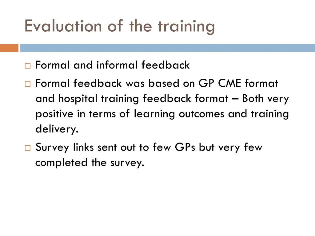 evaluation of the training