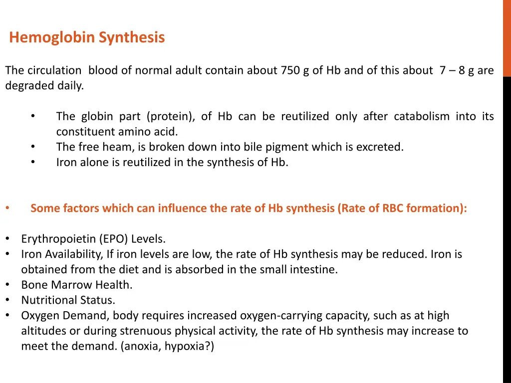 hemoglobin synthesis