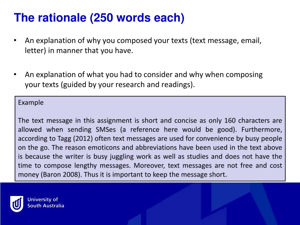 the rationale 250 words each