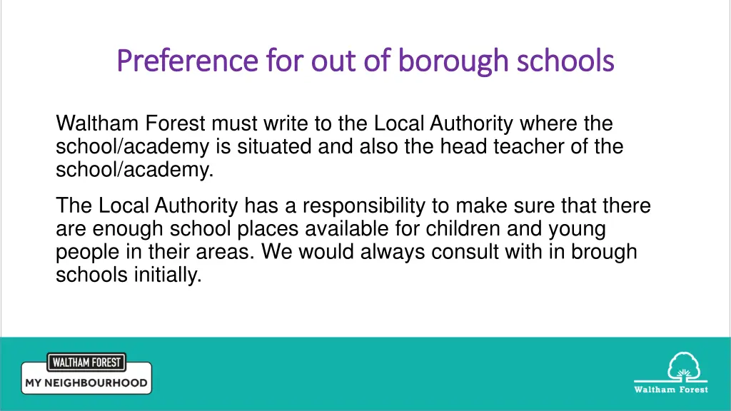 preference for out of borough schools preference