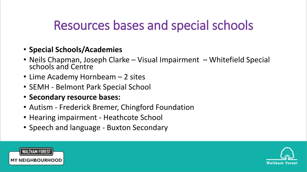 resources bases and special schools resources