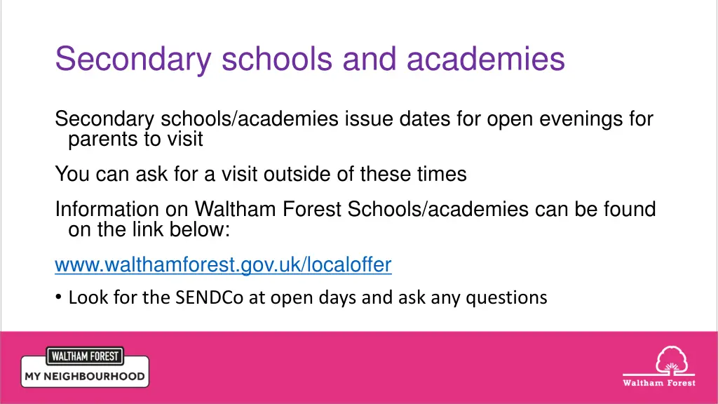 secondary schools and academies