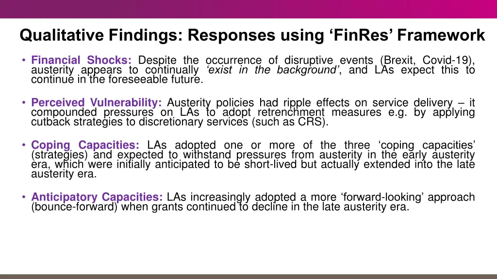 qualitative findings responses using finres