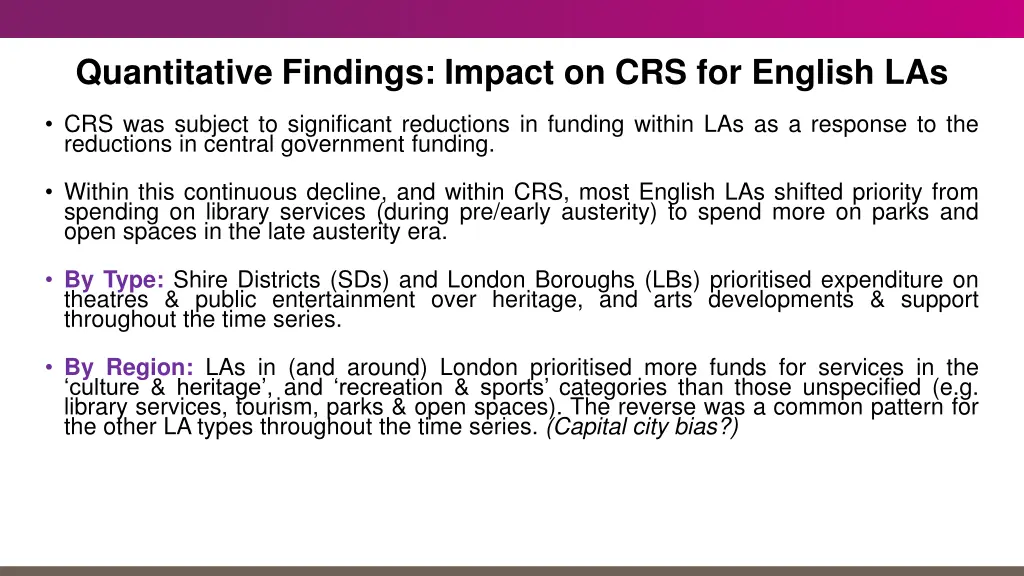 quantitative findings impact on crs for english