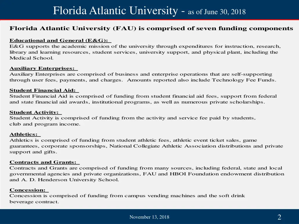 florida atlantic university as of june 30 2018