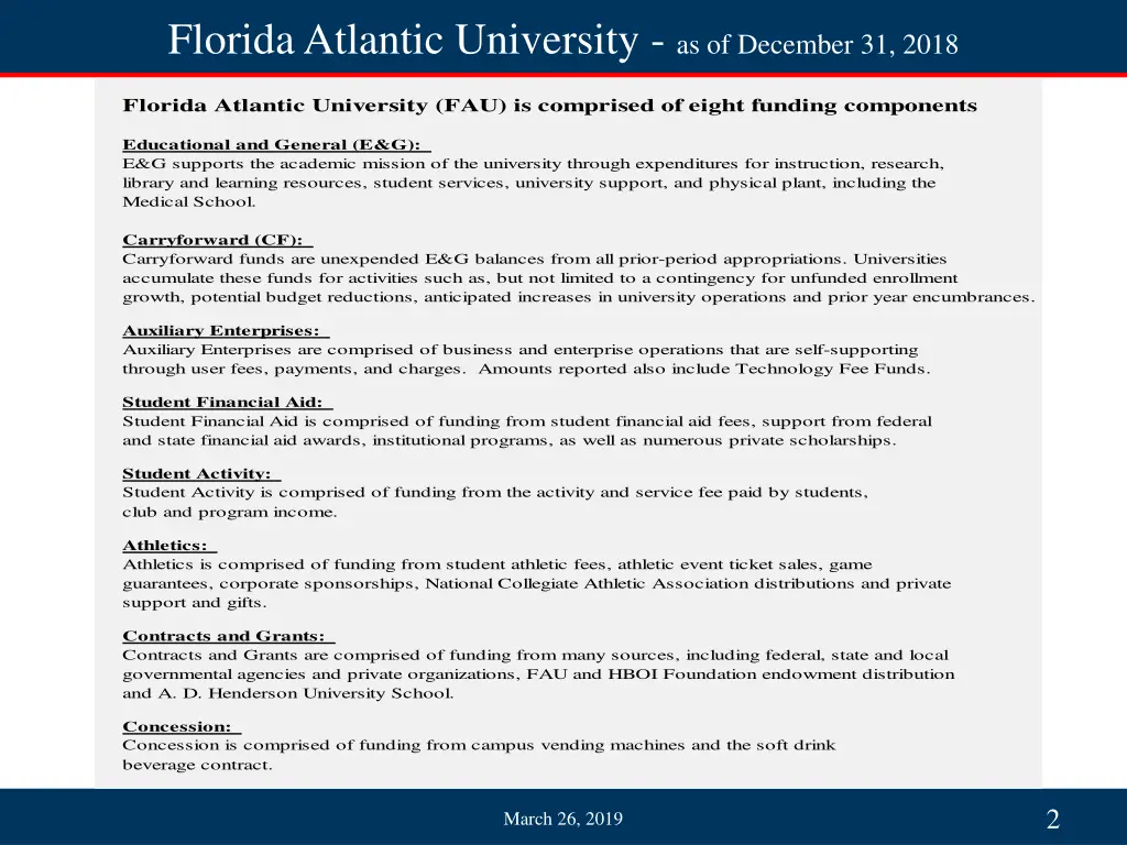 florida atlantic university as of december 31 2018