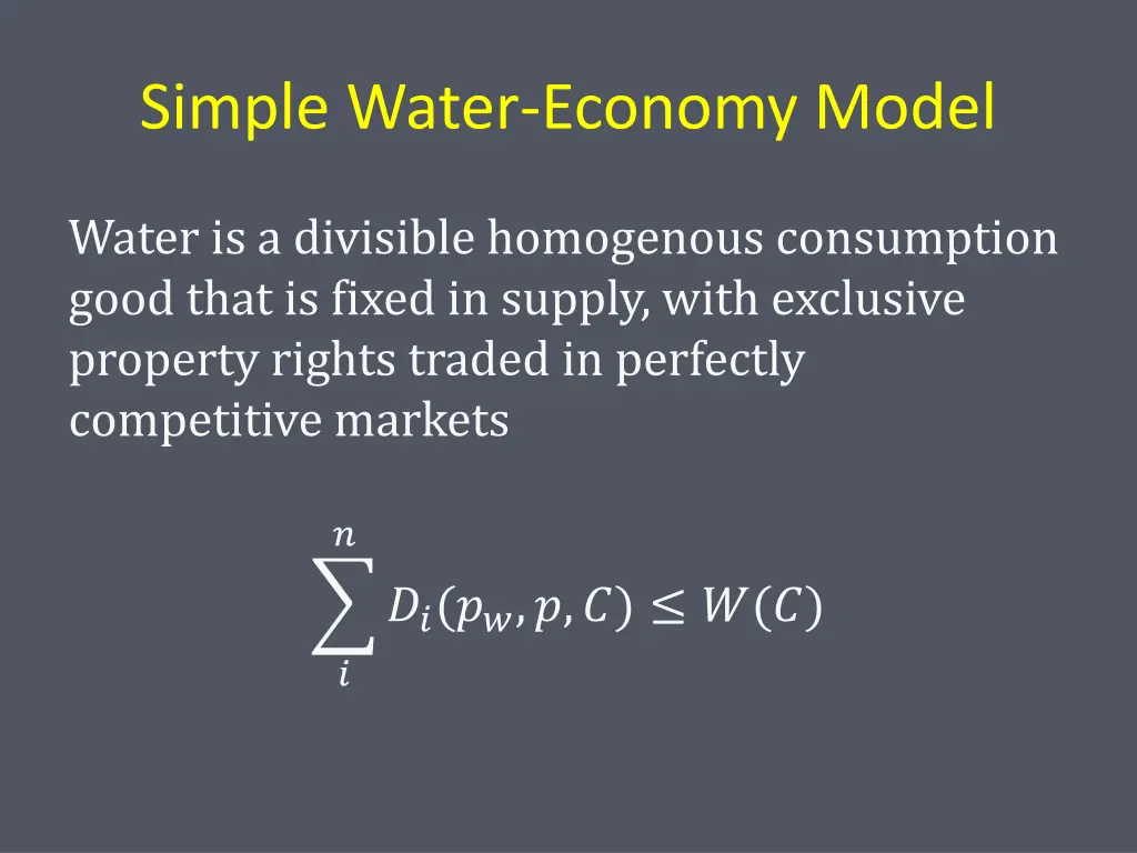 simple water economy model