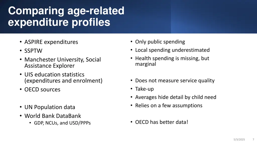 comparing age related expenditure profiles