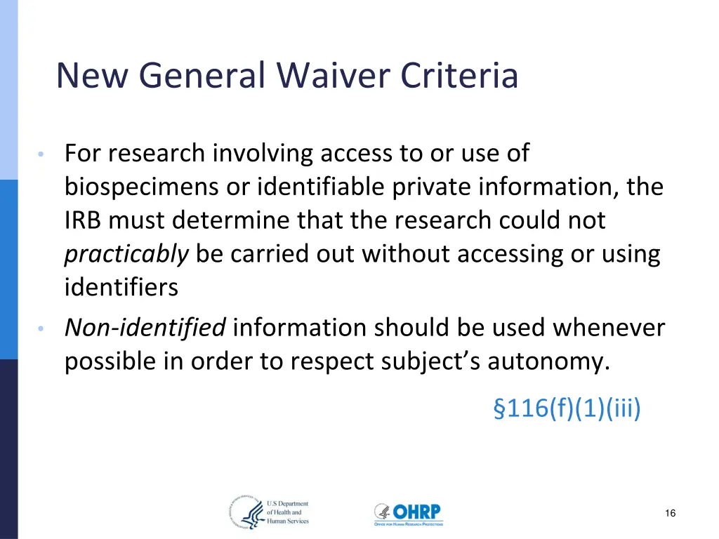 new general waiver criteria