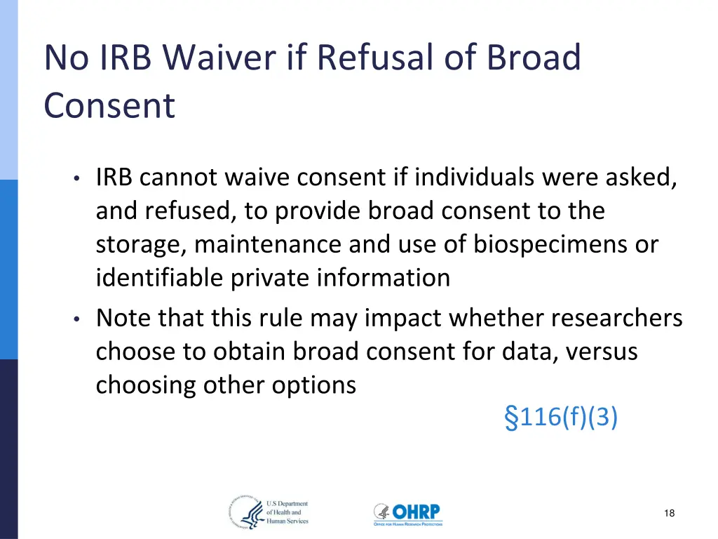 no irb waiver if refusal of broad consent
