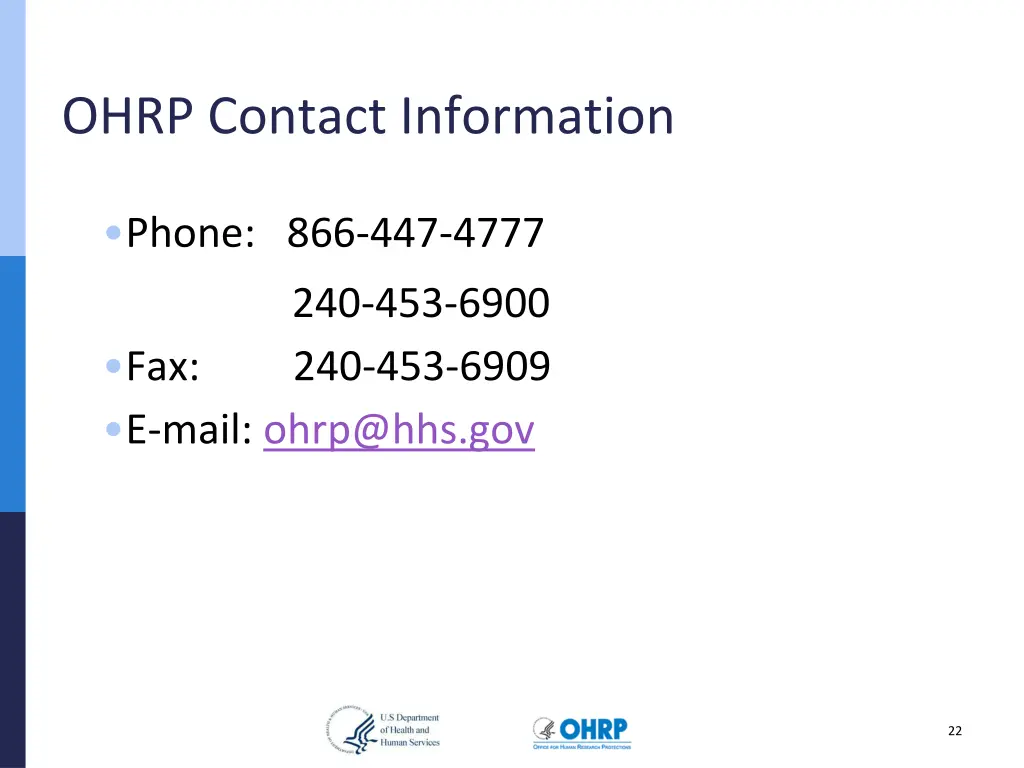 ohrp contact information