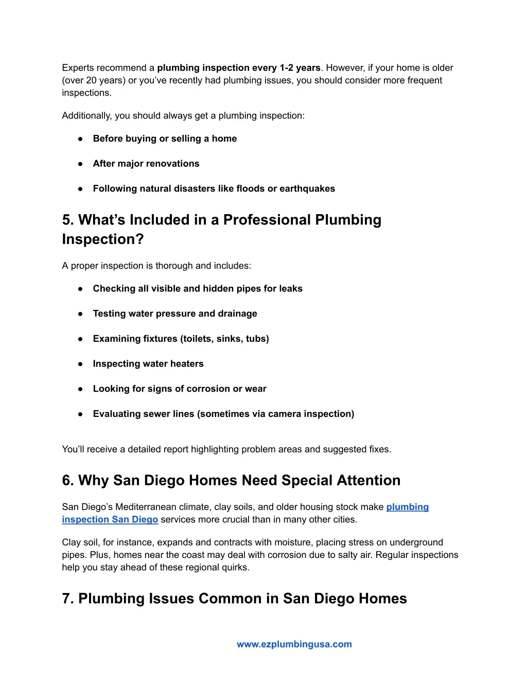 experts recommend a plumbing inspection every