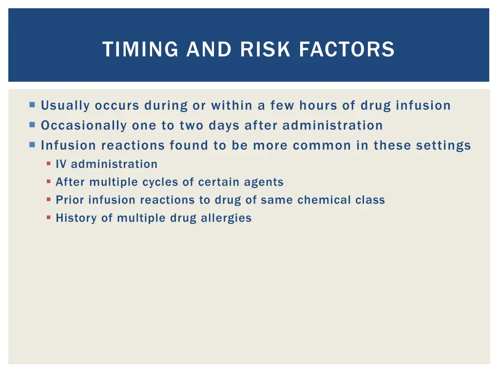 timing and risk factors
