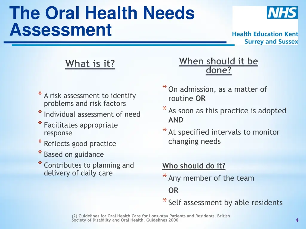 the oral health needs assessment