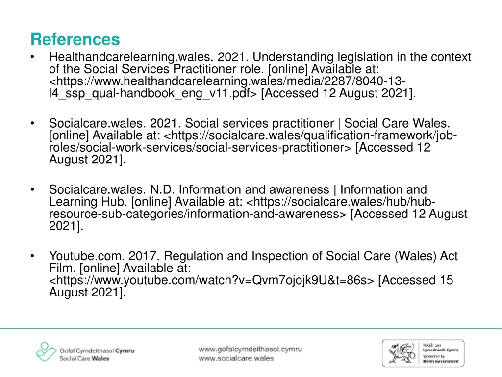 references healthandcarelearning wales 2021