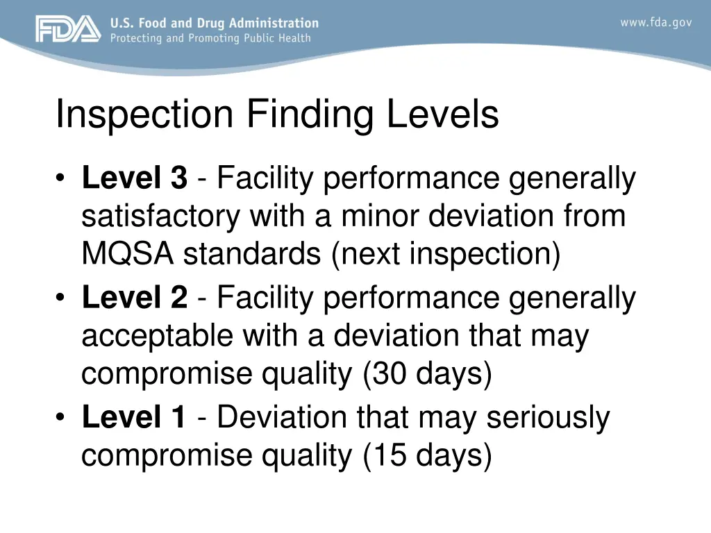 inspection finding levels