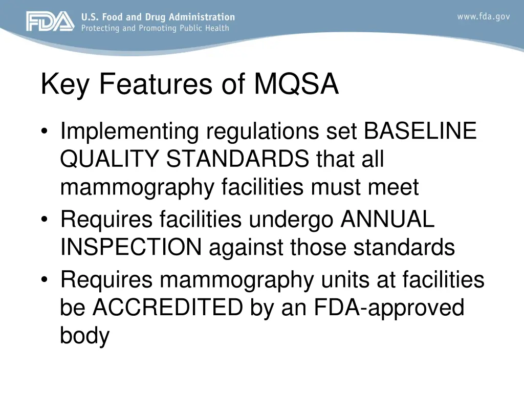 key features of mqsa