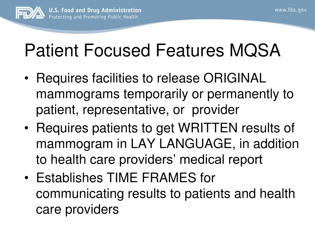patient focused features mqsa