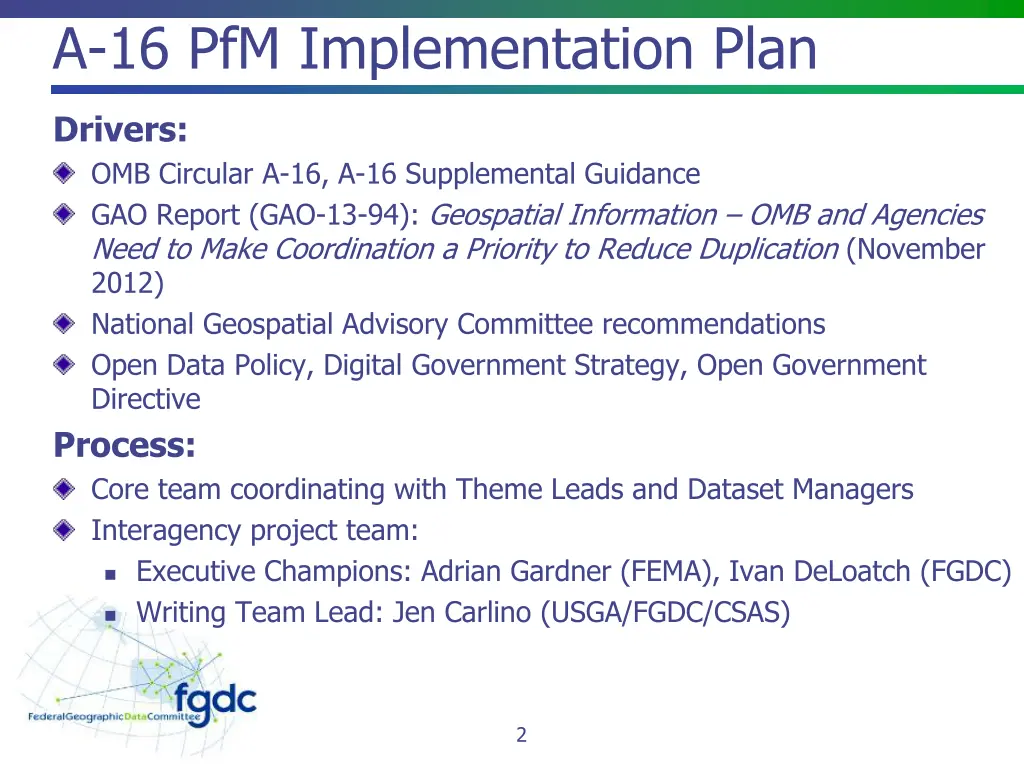 a 16 pfm implementation plan