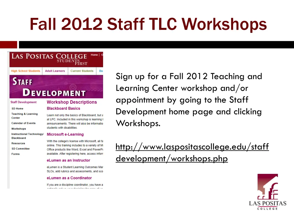 fall 2012 staff tlc workshops