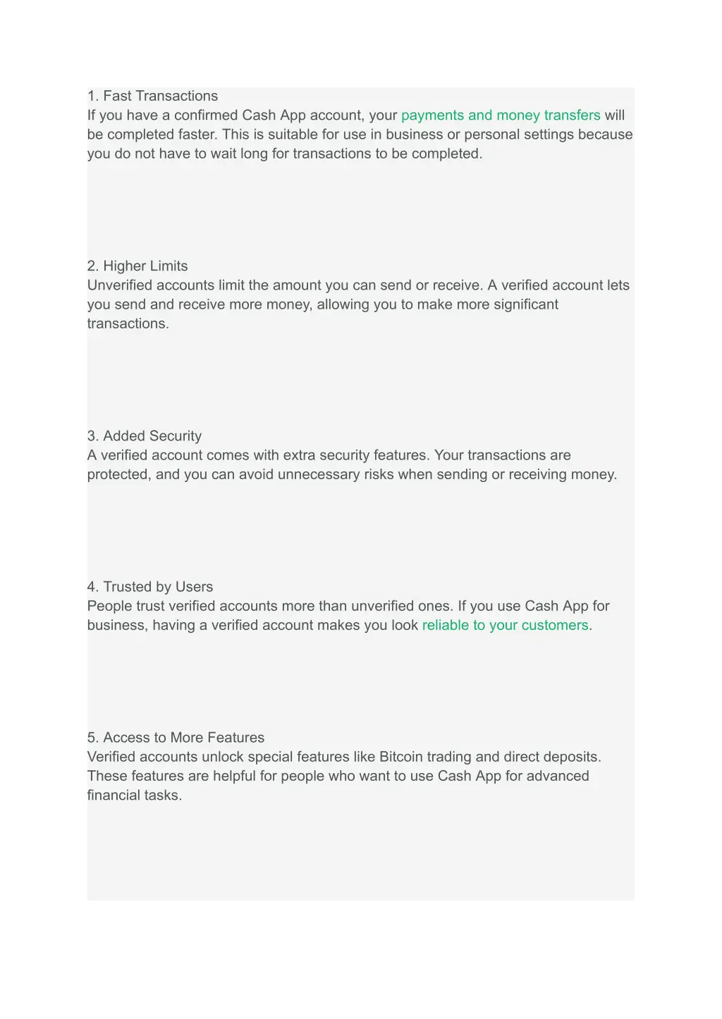 1 fast transactions if you have a confirmed cash