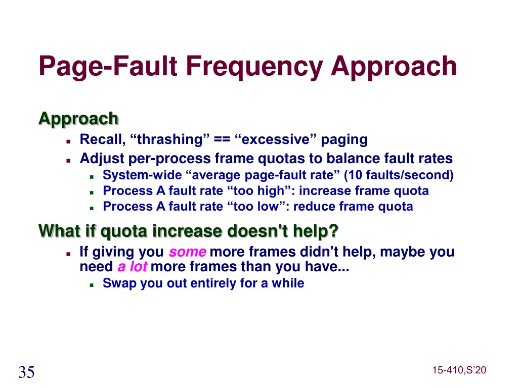 page fault frequency approach